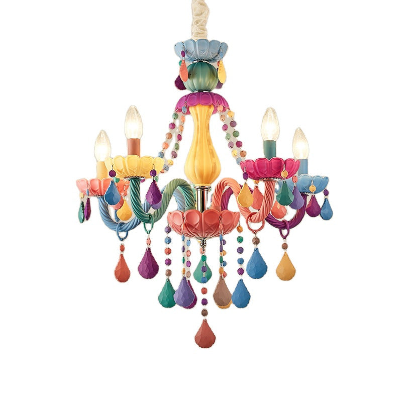 Modern Resin and Iron Candle-Shaped 5-Light Chandelier for Living Room