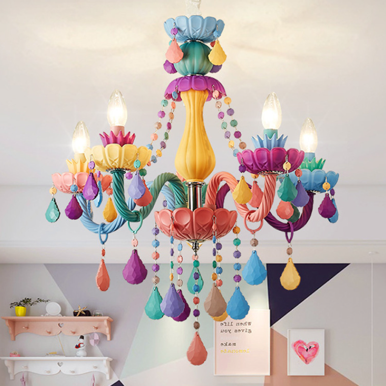 Modern Resin and Iron Candle-Shaped 5-Light Chandelier for Living Room