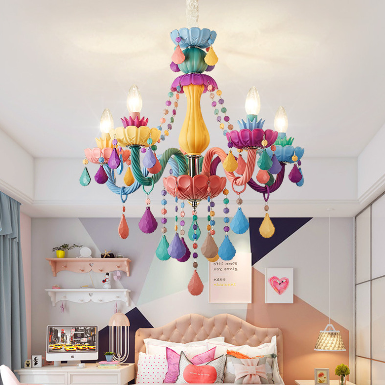 Modern Resin and Iron Candle-Shaped 5-Light Chandelier for Living Room