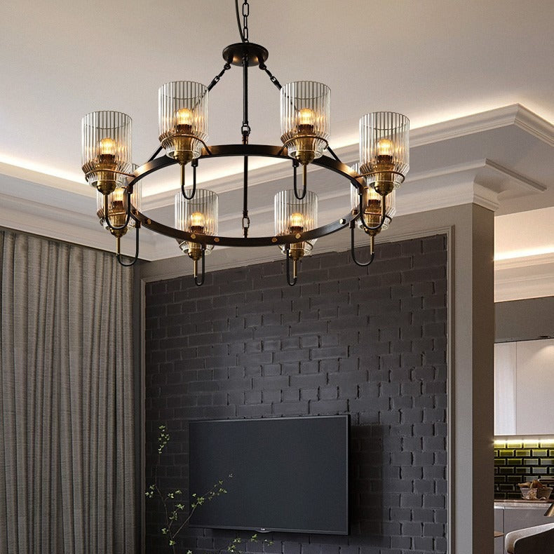 Modern Industrial Transparent Glass Cylinder Chandelier for Living Room