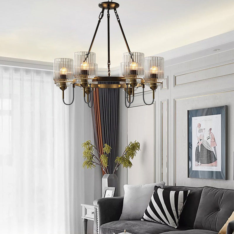 Modern Industrial Transparent Glass Cylinder Chandelier for Living Room