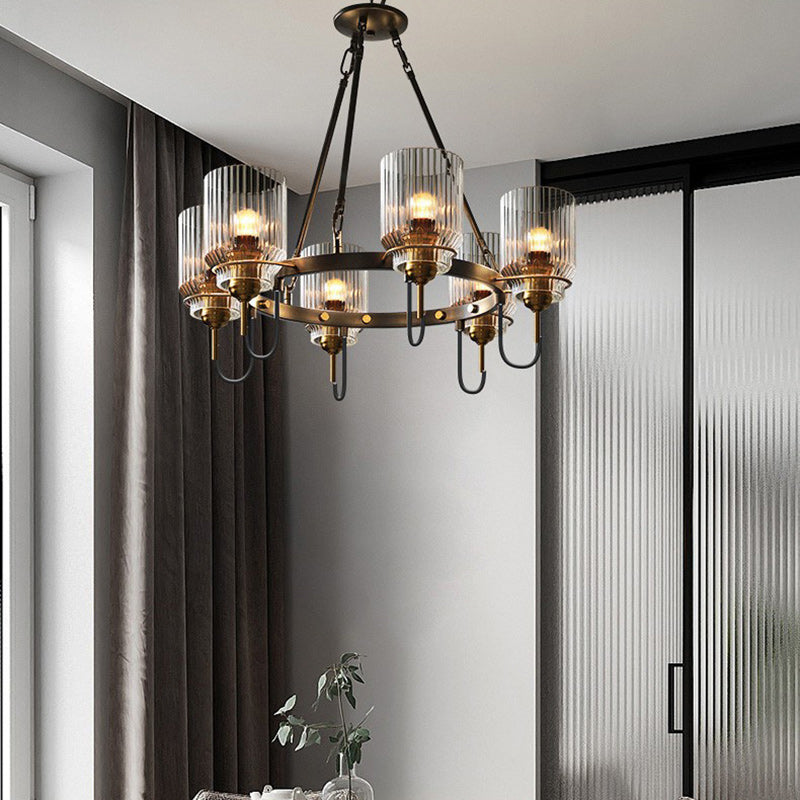Modern Industrial Transparent Glass Cylinder Chandelier for Living Room