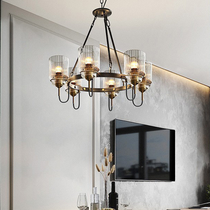 Modern Industrial Transparent Glass Cylinder Chandelier for Living Room