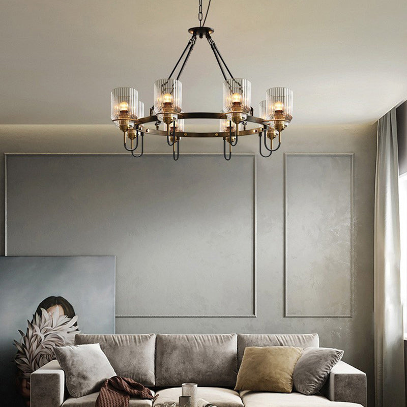 Modern Industrial Transparent Glass Cylinder Chandelier for Living Room