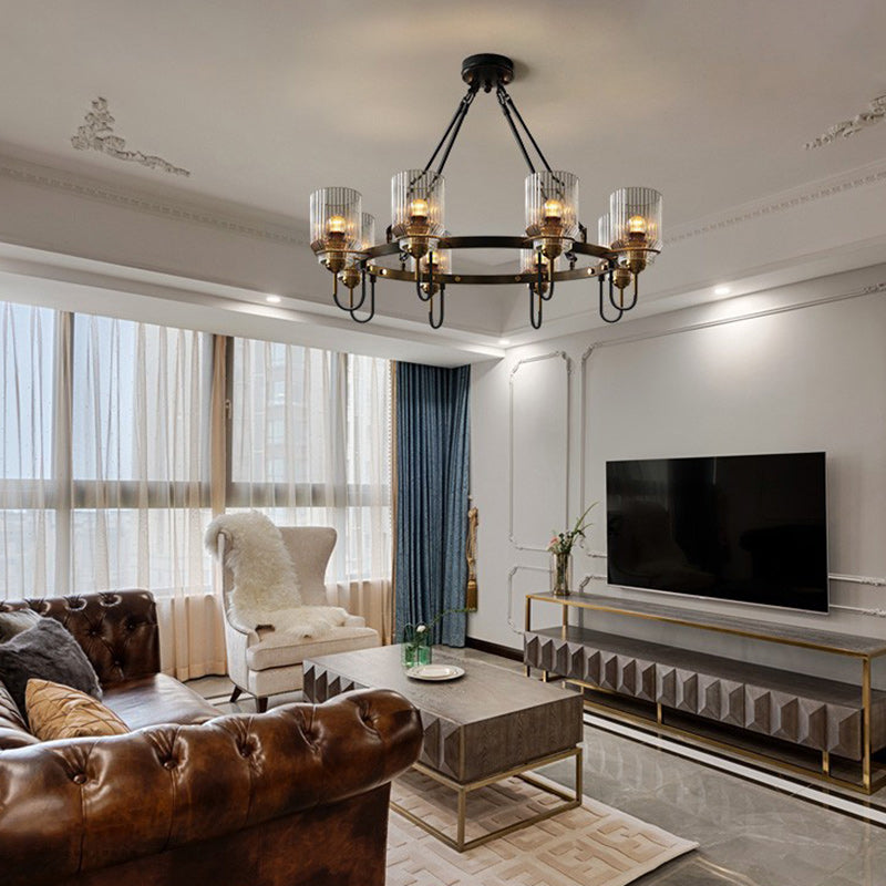 Modern Industrial Transparent Glass Cylinder Chandelier for Living Room