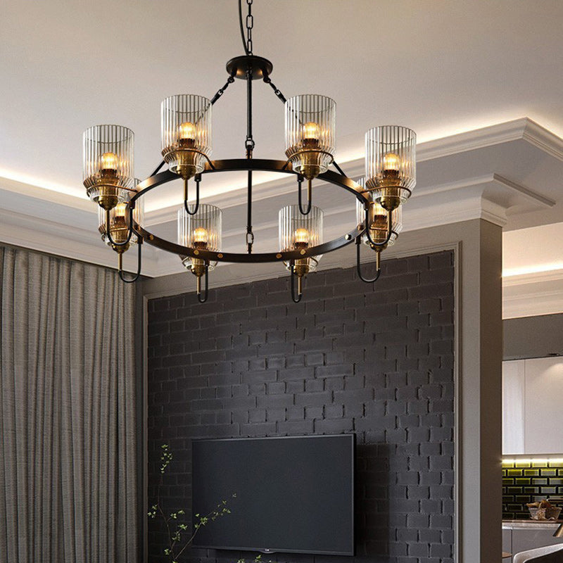 Modern Industrial Transparent Glass Cylinder Chandelier for Living Room