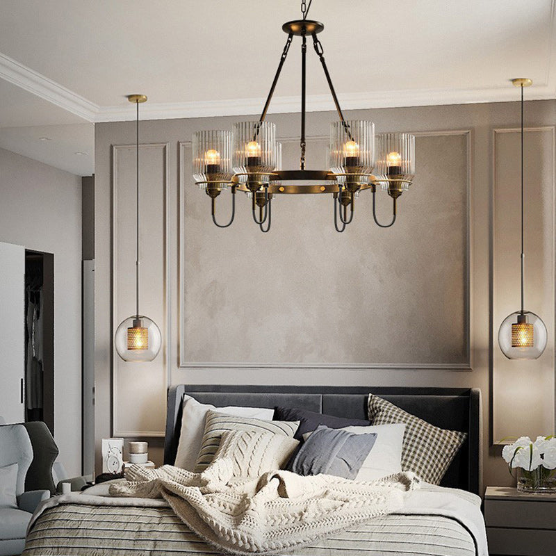 Modern Industrial Transparent Glass Cylinder Chandelier for Living Room