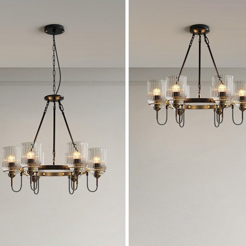 Modern Industrial Transparent Glass Cylinder Chandelier for Living Room