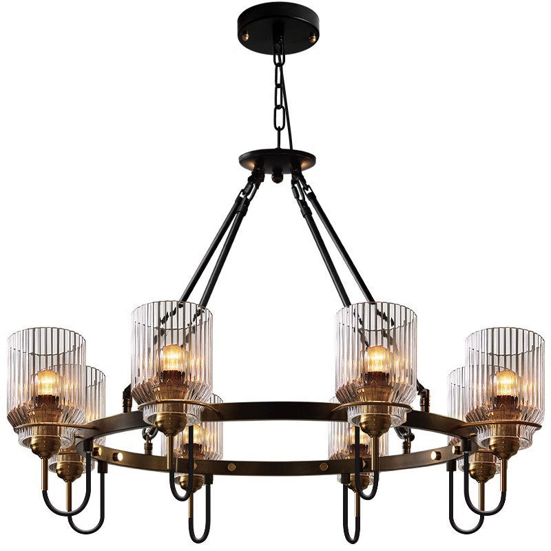Modern Industrial Transparent Glass Cylinder Chandelier for Living Room