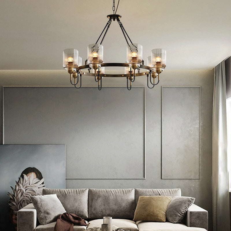 Modern Industrial Transparent Glass Cylinder Chandelier for Living Room