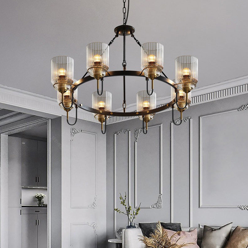 Modern Industrial Transparent Glass Cylinder Chandelier for Living Room