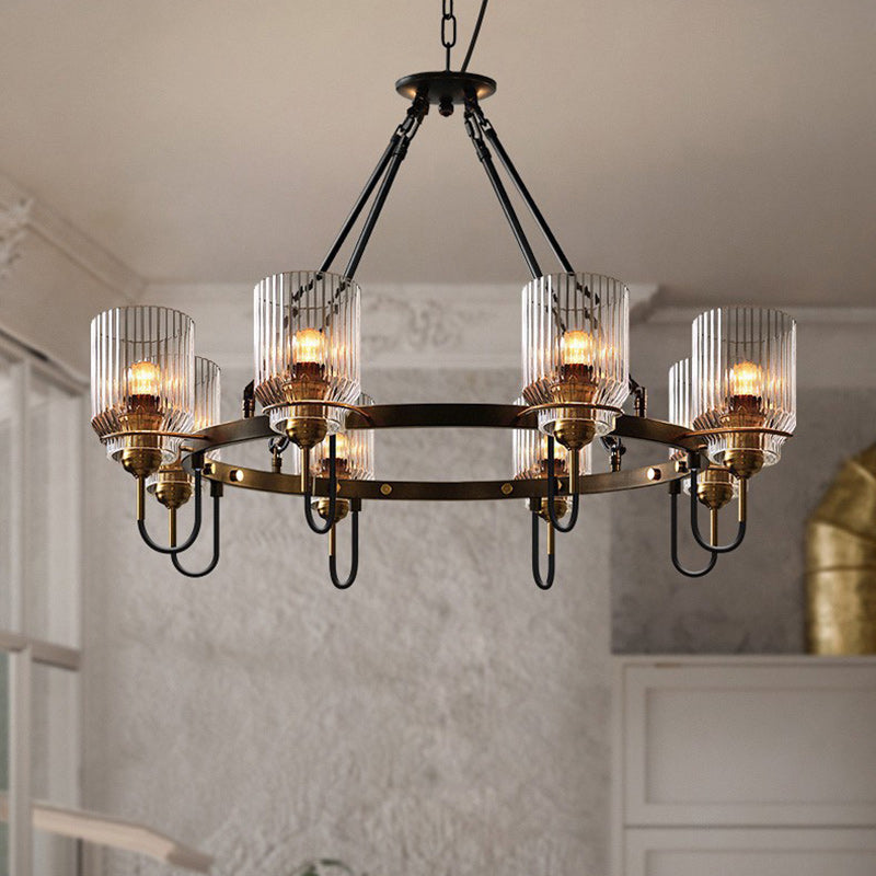 Modern Industrial Transparent Glass Cylinder Chandelier for Living Room