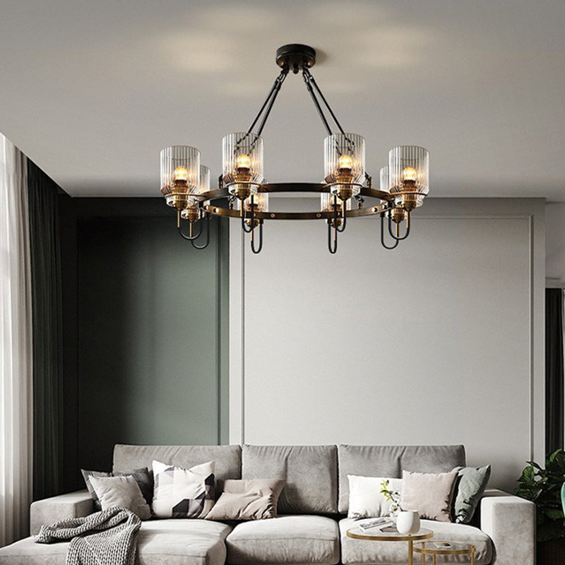 Modern Industrial Transparent Glass Cylinder Chandelier for Living Room