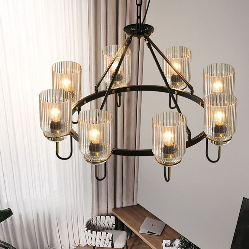 Modern Industrial Transparent Glass Cylinder Chandelier for Living Room