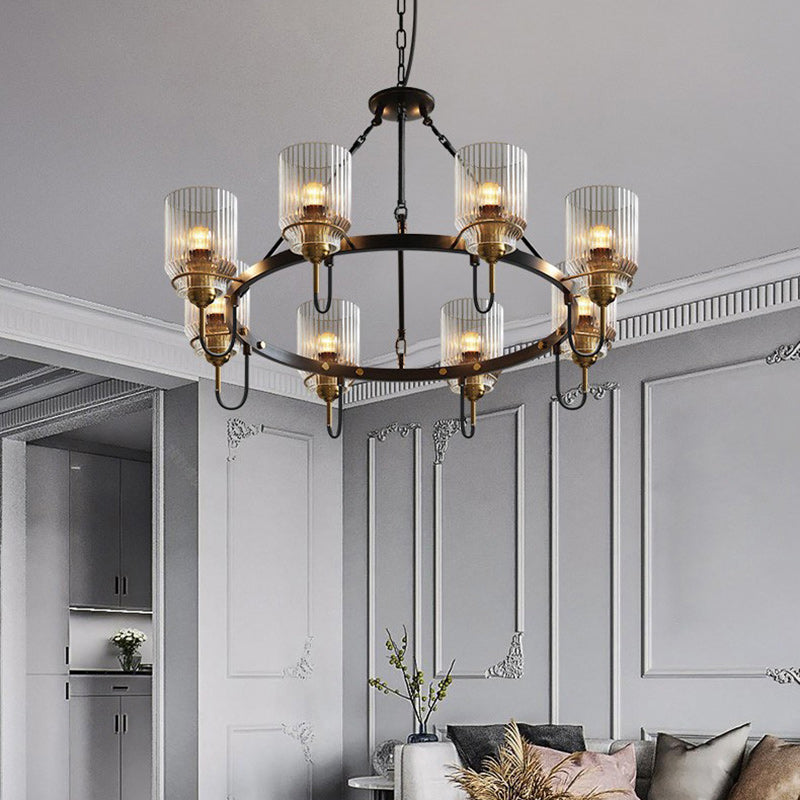 Modern Industrial Transparent Glass Cylinder Chandelier for Living Room