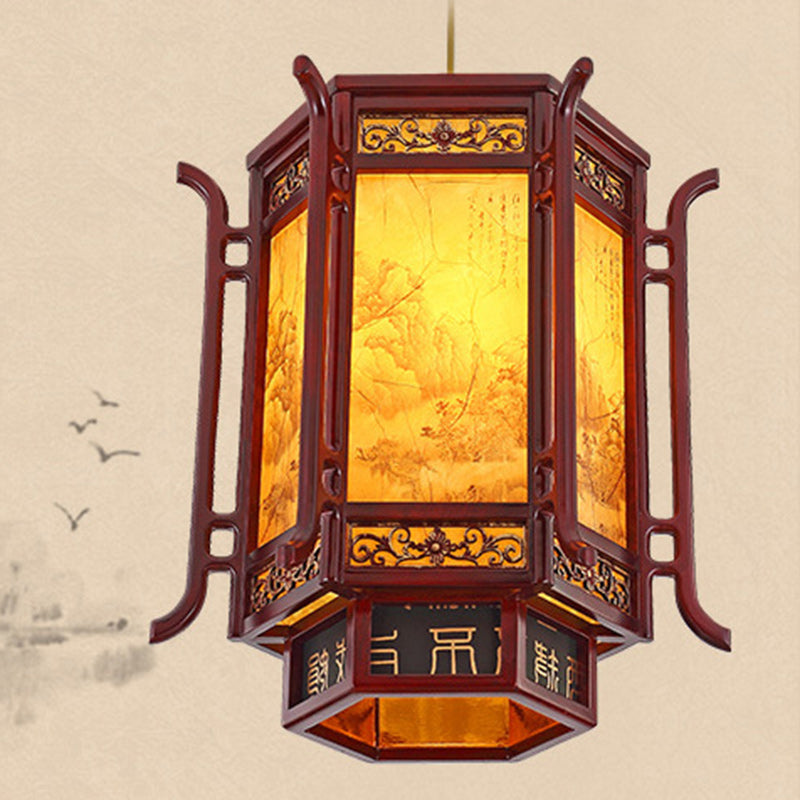 Traditional Pine Imitation Sheepskin Lantern Chandelier for Dining Room