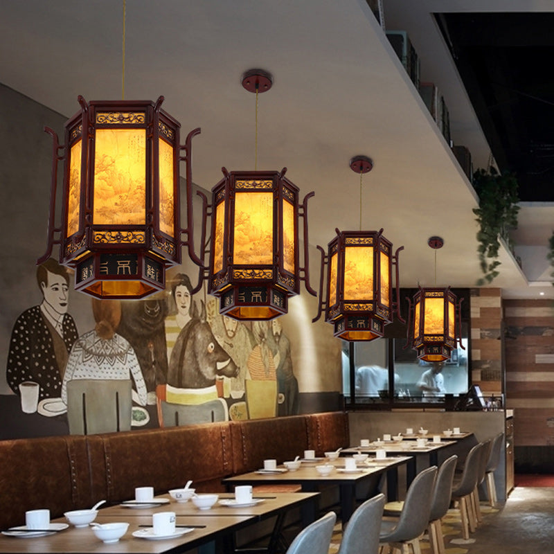 Traditional Pine Imitation Sheepskin Lantern Chandelier for Dining Room