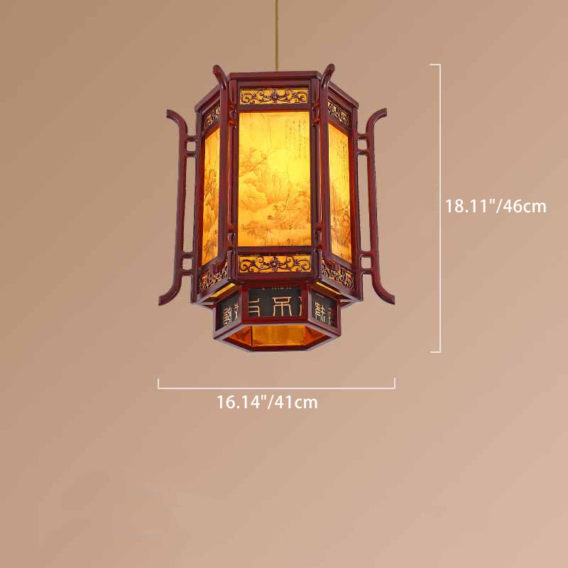 Traditional Pine Imitation Sheepskin Lantern Chandelier for Dining Room