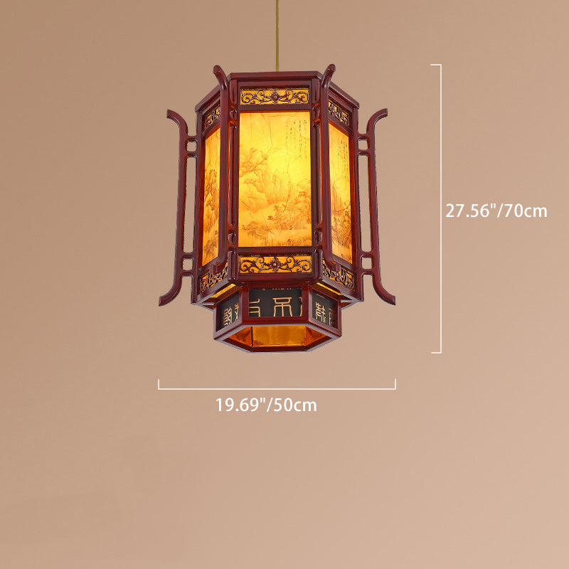 Traditional Pine Imitation Sheepskin Lantern Chandelier for Dining Room