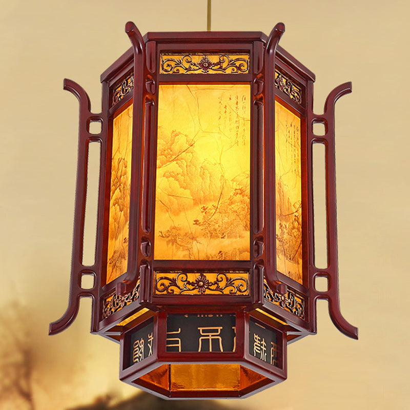 Traditional Pine Imitation Sheepskin Lantern Chandelier for Dining Room