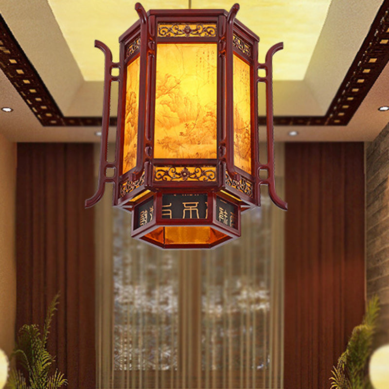 Traditional Pine Imitation Sheepskin Lantern Chandelier for Dining Room