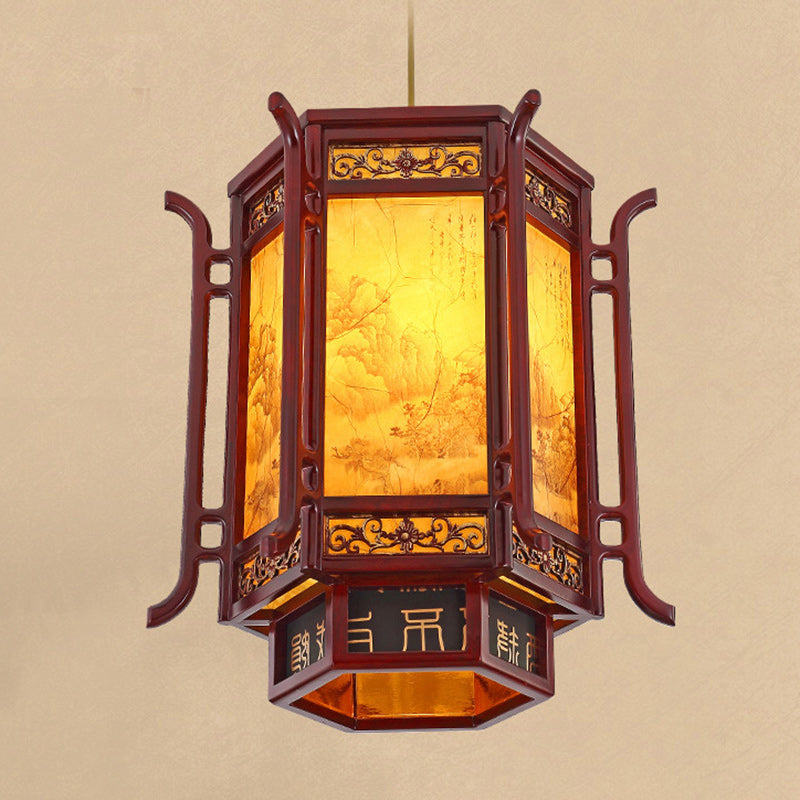 Traditional Pine Imitation Sheepskin Lantern Chandelier for Dining Room