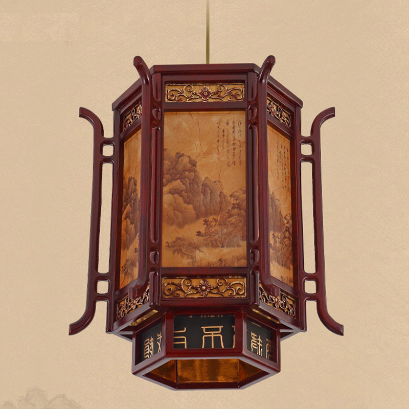 Traditional Pine Imitation Sheepskin Lantern Chandelier for Dining Room