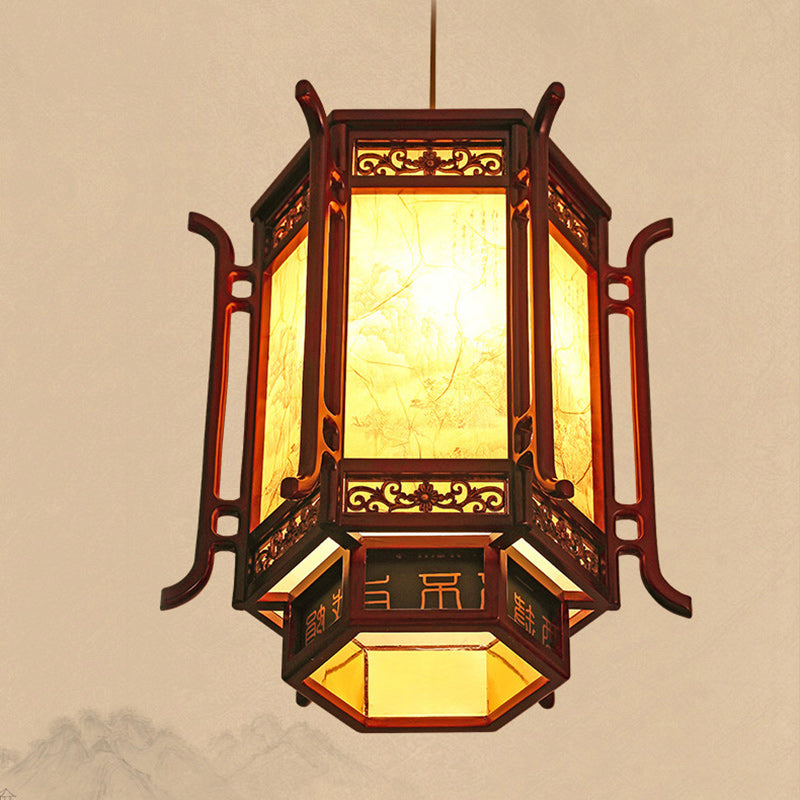 Traditional Pine Imitation Sheepskin Lantern Chandelier for Dining Room