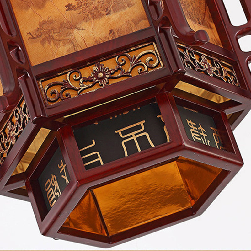 Traditional Pine Imitation Sheepskin Lantern Chandelier for Dining Room