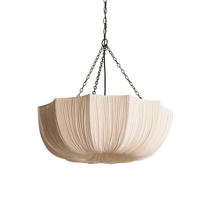 Rustic Cream Fabric Petal Semi-Circle Iron Chandelier for Dining Room