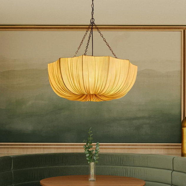 Rustic Cream Fabric Petal Semi-Circle Iron Chandelier for Dining Room