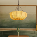 Rustic Cream Fabric Petal Semi-Circle Iron Chandelier for Dining Room