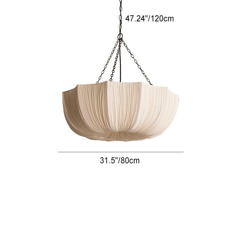 Rustic Cream Fabric Petal Semi-Circle Iron Chandelier for Dining Room