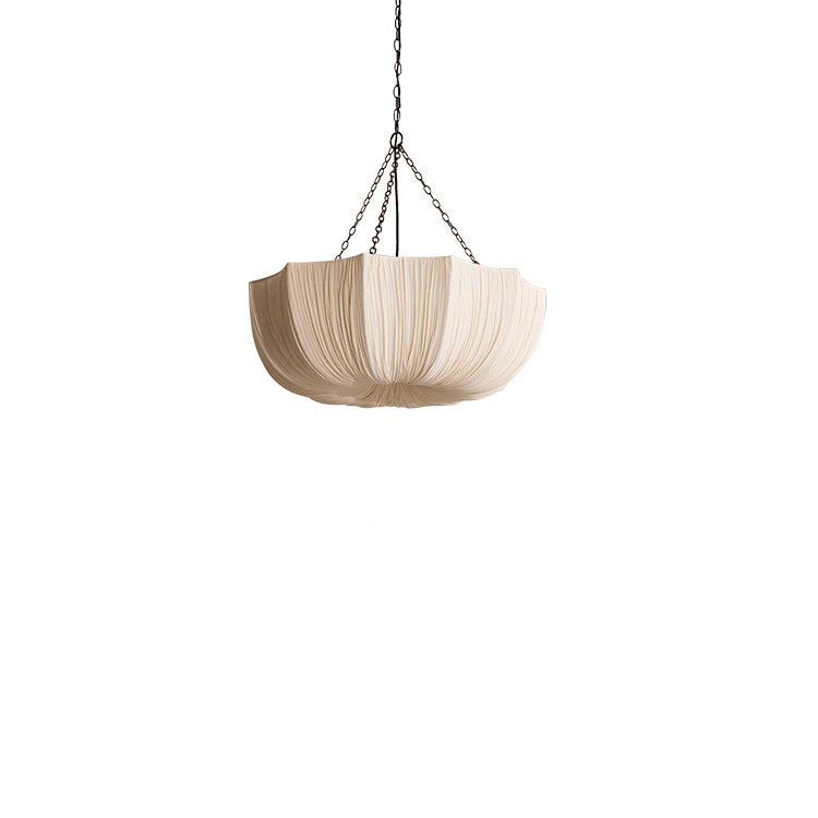 Rustic Cream Fabric Petal Semi-Circle Iron Chandelier for Dining Room