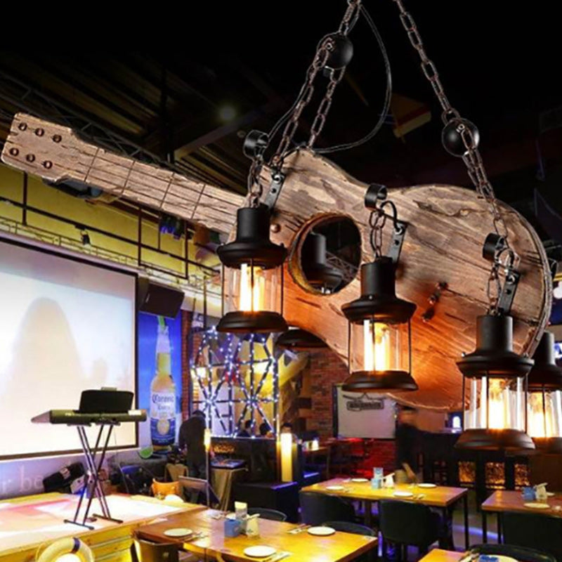 Artistic Guitar-Shaped Solid Wood & Iron Chandelier for Dining Room