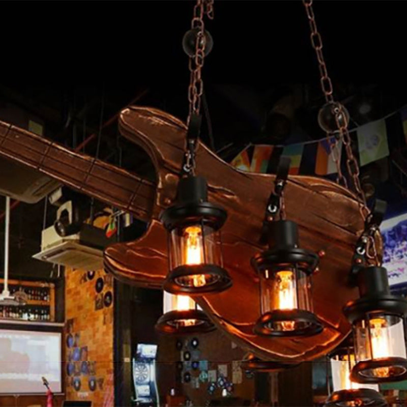Artistic Guitar-Shaped Solid Wood & Iron Chandelier for Dining Room