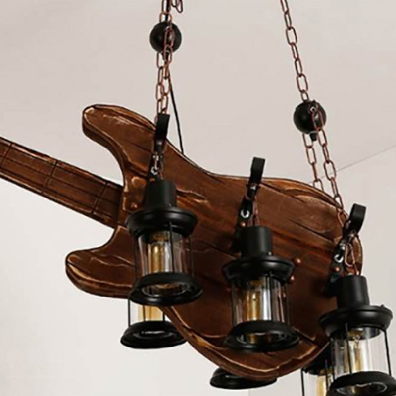 Artistic Guitar-Shaped Solid Wood & Iron Chandelier for Dining Room