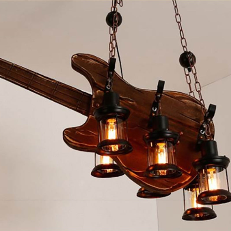 Artistic Guitar-Shaped Solid Wood & Iron Chandelier for Dining Room