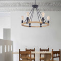 Rustic Farmhouse Hemp Rope Round Chandelier with Iron Hardware for Dining Room