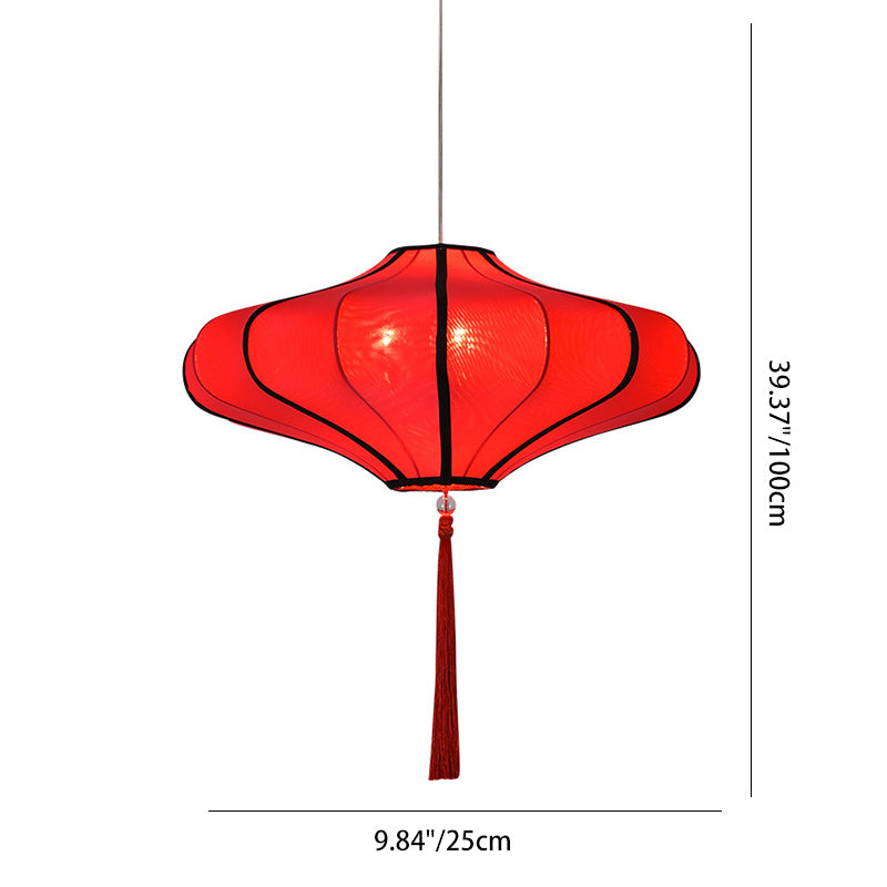 Cultural Red Fabric Lantern Chandelier Light Fixture for Dining Room
