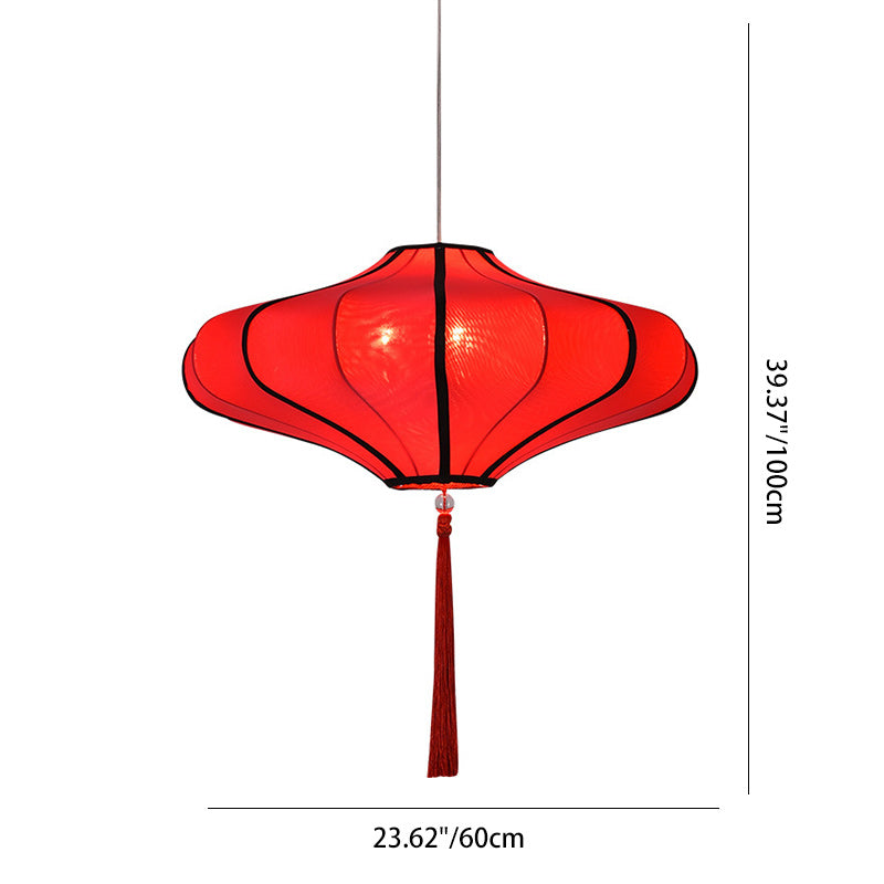 Cultural Red Fabric Lantern Chandelier Light Fixture for Dining Room