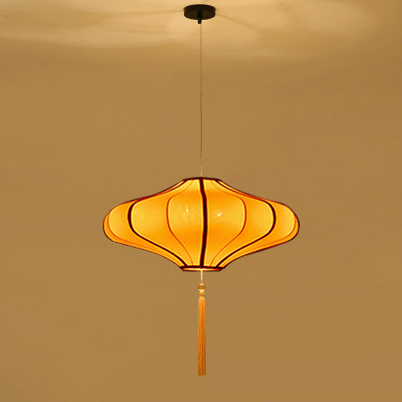 Cultural Red Fabric Lantern Chandelier Light Fixture for Dining Room