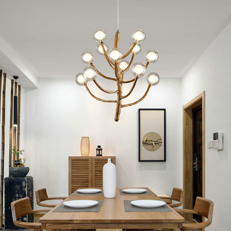 Japanese Dome-Style Glass Orb Chandelier for Dining Room Lighting