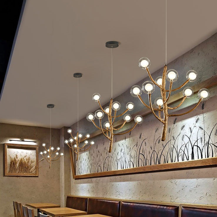 Japanese Dome-Style Glass Orb Chandelier for Dining Room Lighting