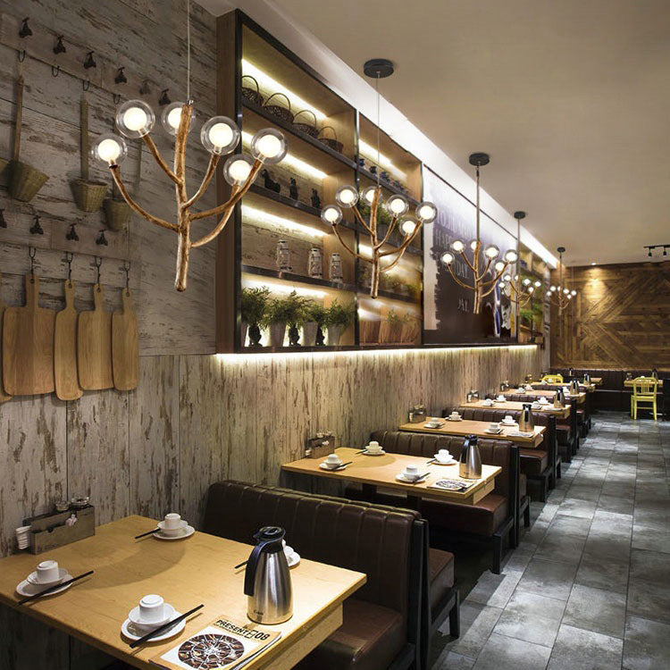 Japanese Dome-Style Glass Orb Chandelier for Dining Room Lighting