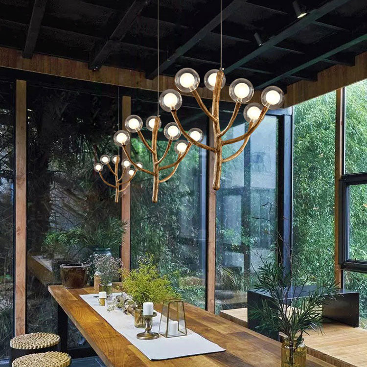 Japanese Dome-Style Glass Orb Chandelier for Dining Room Lighting