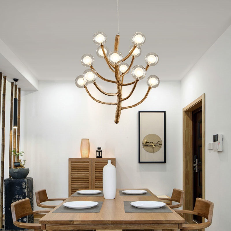 Japanese Dome-Style Glass Orb Chandelier for Dining Room Lighting