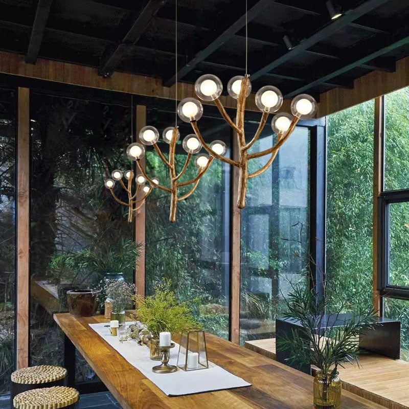 Japanese Dome-Style Glass Orb Chandelier for Dining Room Lighting