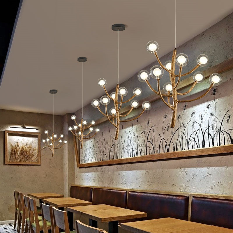 Japanese Dome-Style Glass Orb Chandelier for Dining Room Lighting