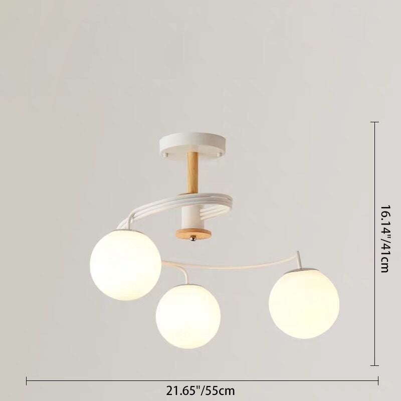 Nordic Dome Orb Glass Chandelier - Iron & Wood 3/5 Light for Dining Room